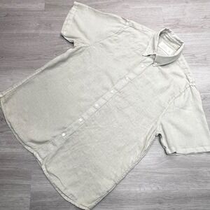 ABERCROMBIE FITCH Linen Button Down Short Sleeve Shirt Mens XL Light Beige